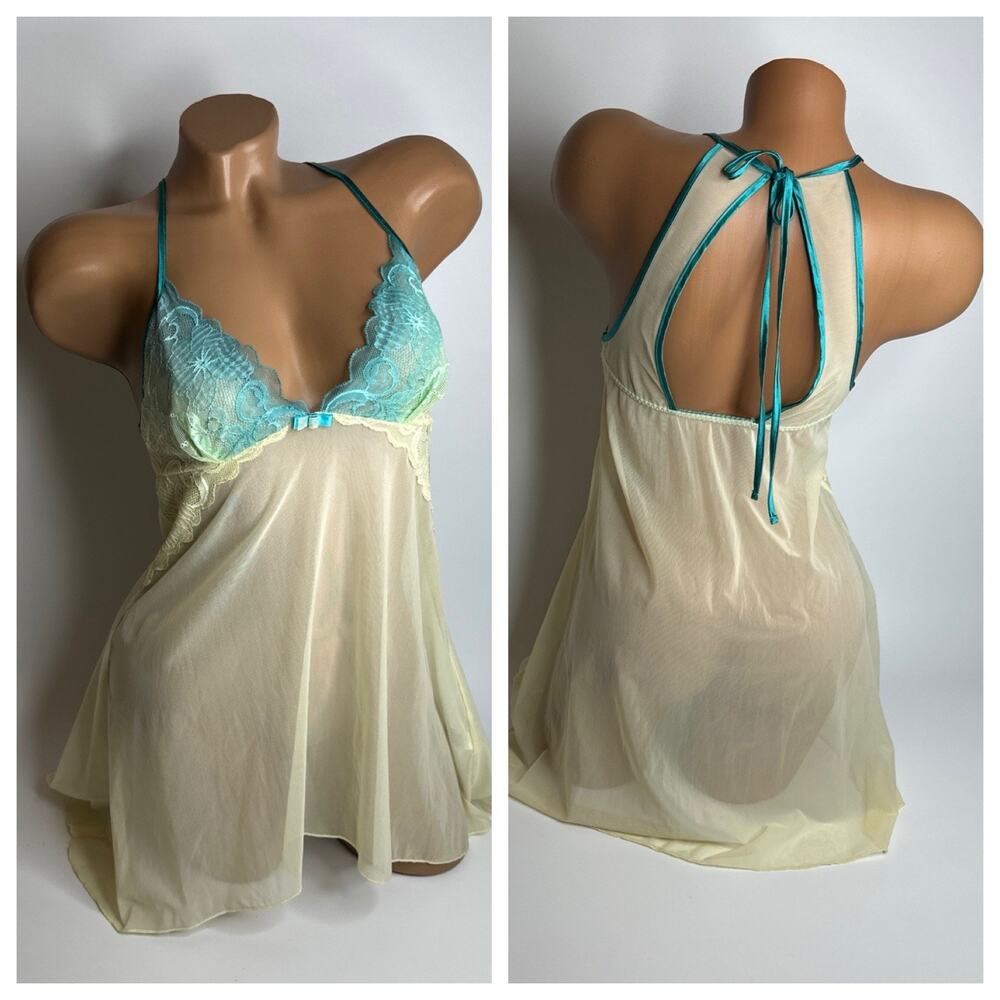 Ethereal Fairy Lace Sheer Slip Dress Aqua Lemon Y2K Lingerie XS Coquette